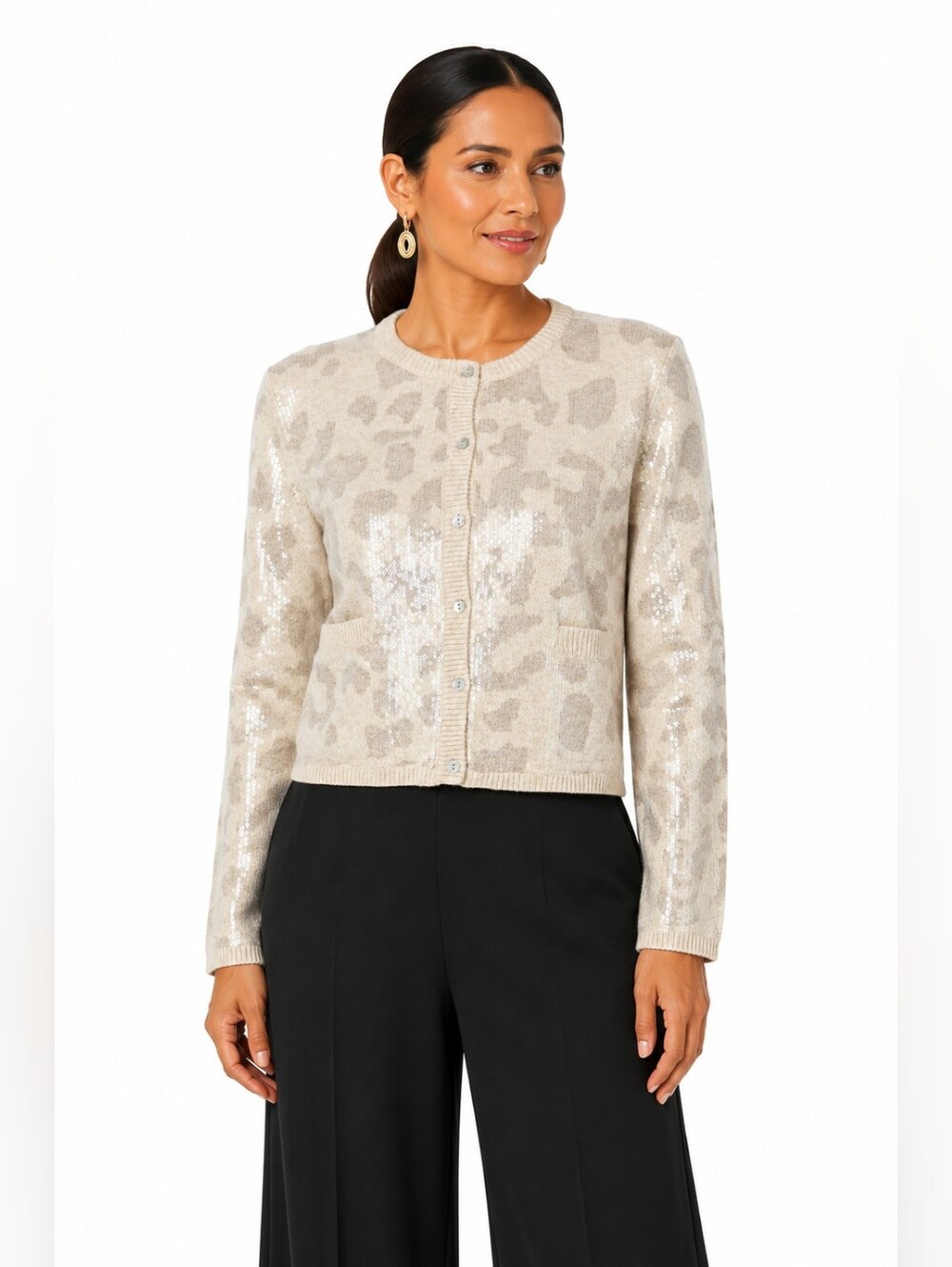 Christian Lacroix NWT Sequin Animal Print Cropped Cardigan Sweater Women M
